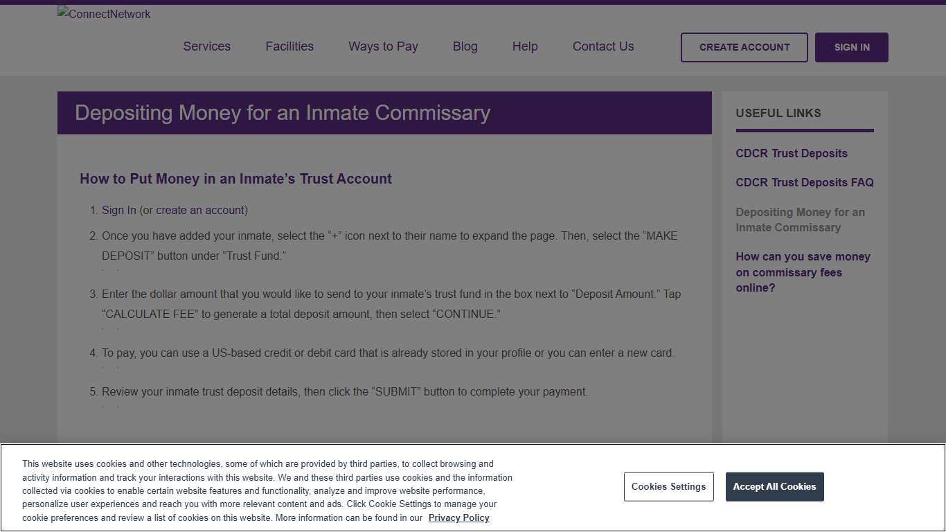 Depositing Money for an Inmate Commissary ConnectNetwork